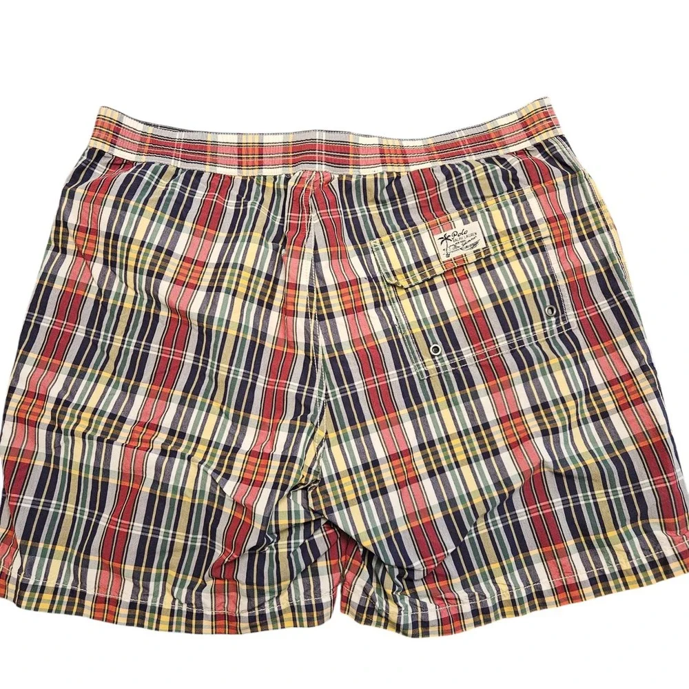 Polo Ralph Lauren Swim Trunks Adult‎ XL Plaid Lined Board Shorts Red Pony Mens